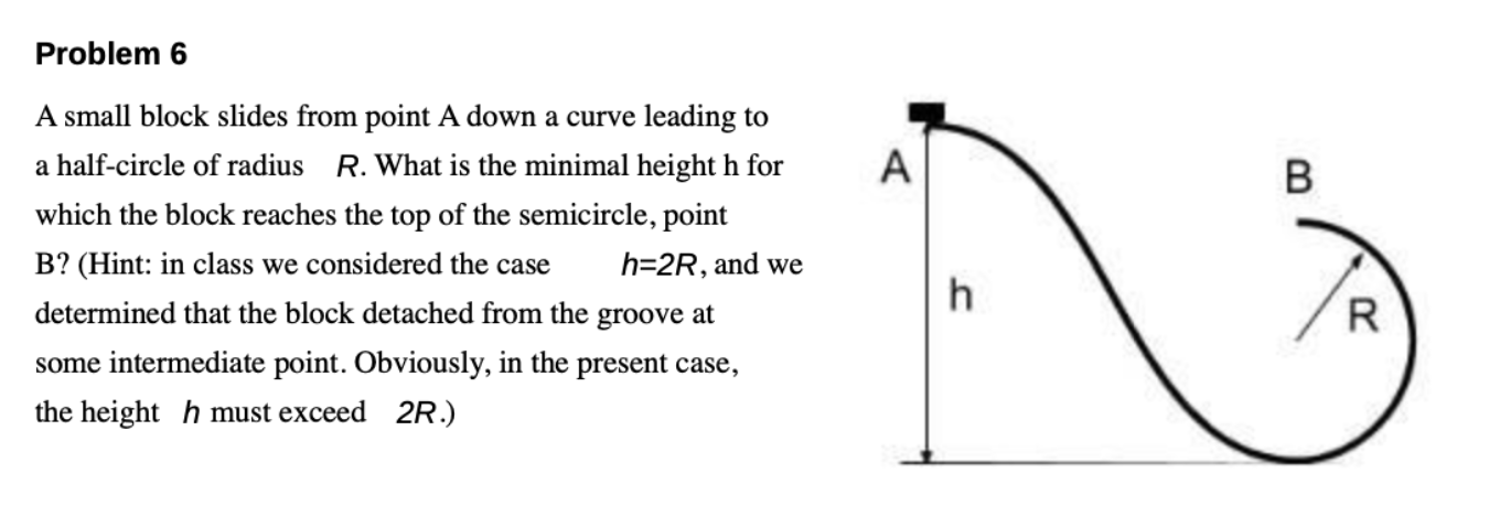 Problem 6 A small block slides from point A down a
