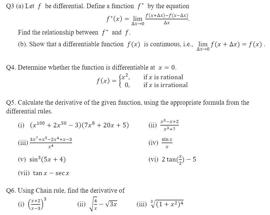  Q3 (a) Let f be differential. Define a function f* by