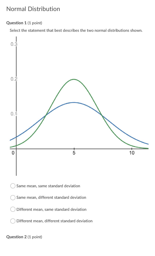 Normal Distribution Question 1 {1 point] Select the statement that best