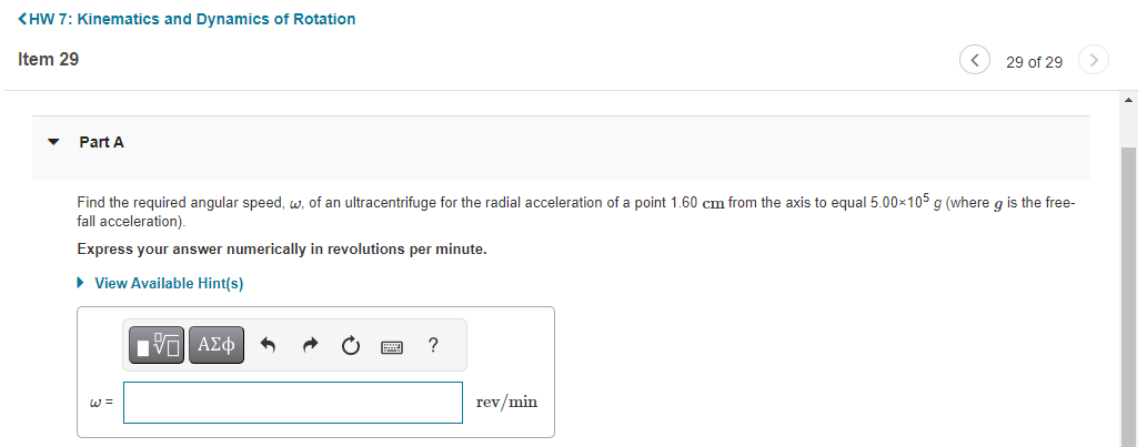 the axis to equal 5.00*10* g (where g is the free- fall