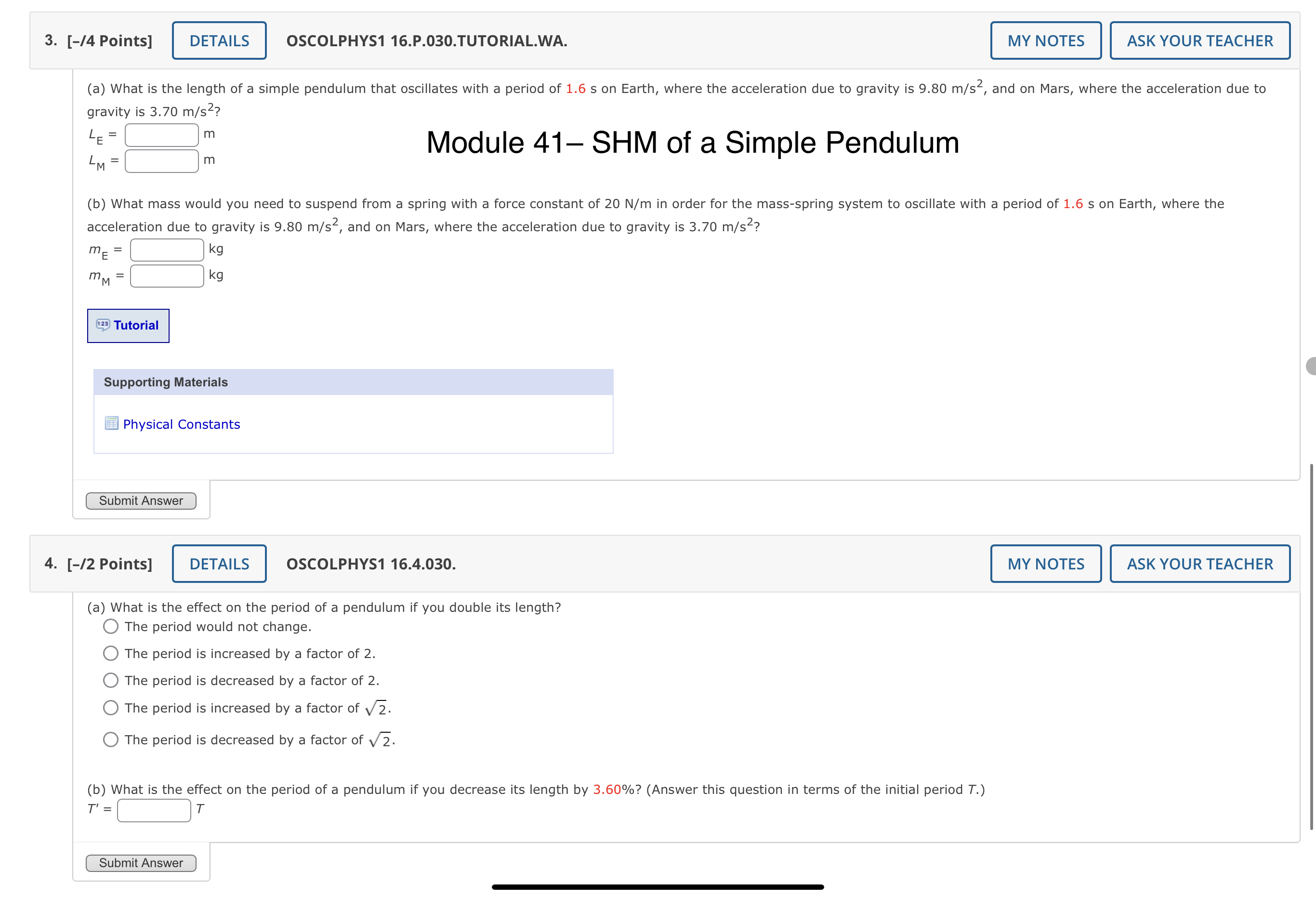  3. [-/4 Points] DETAILS OSCOLPHYS1 16.P.030. TUTORIAL.WA. MY NOTES ASK YOUR