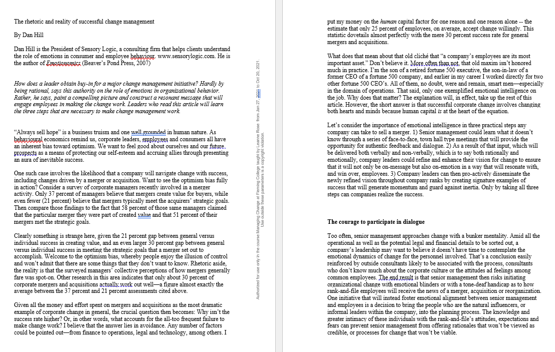 Make direct references to the article "The Rhetoric and Reality of Successful