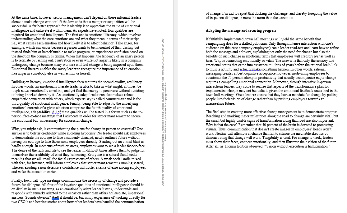 Change Management" to answer the following discussion points.1) Why do you need