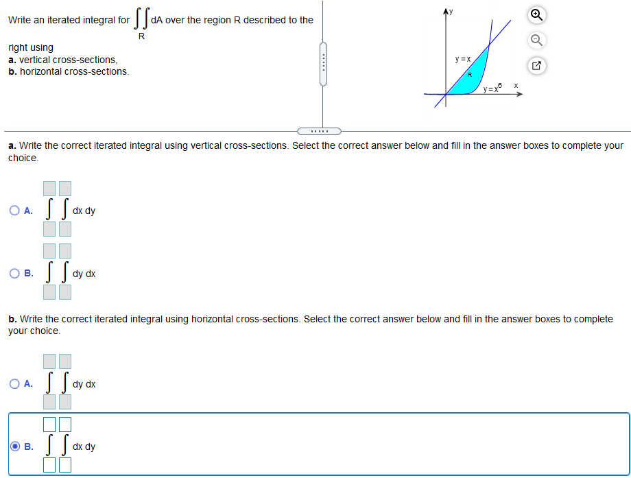 Write an iterated integral for |dA over the region R described