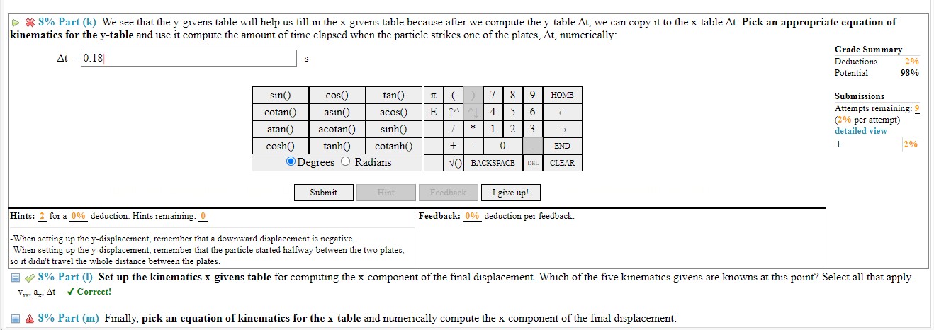 the initial y value was 0.5m when solving for time, however my
