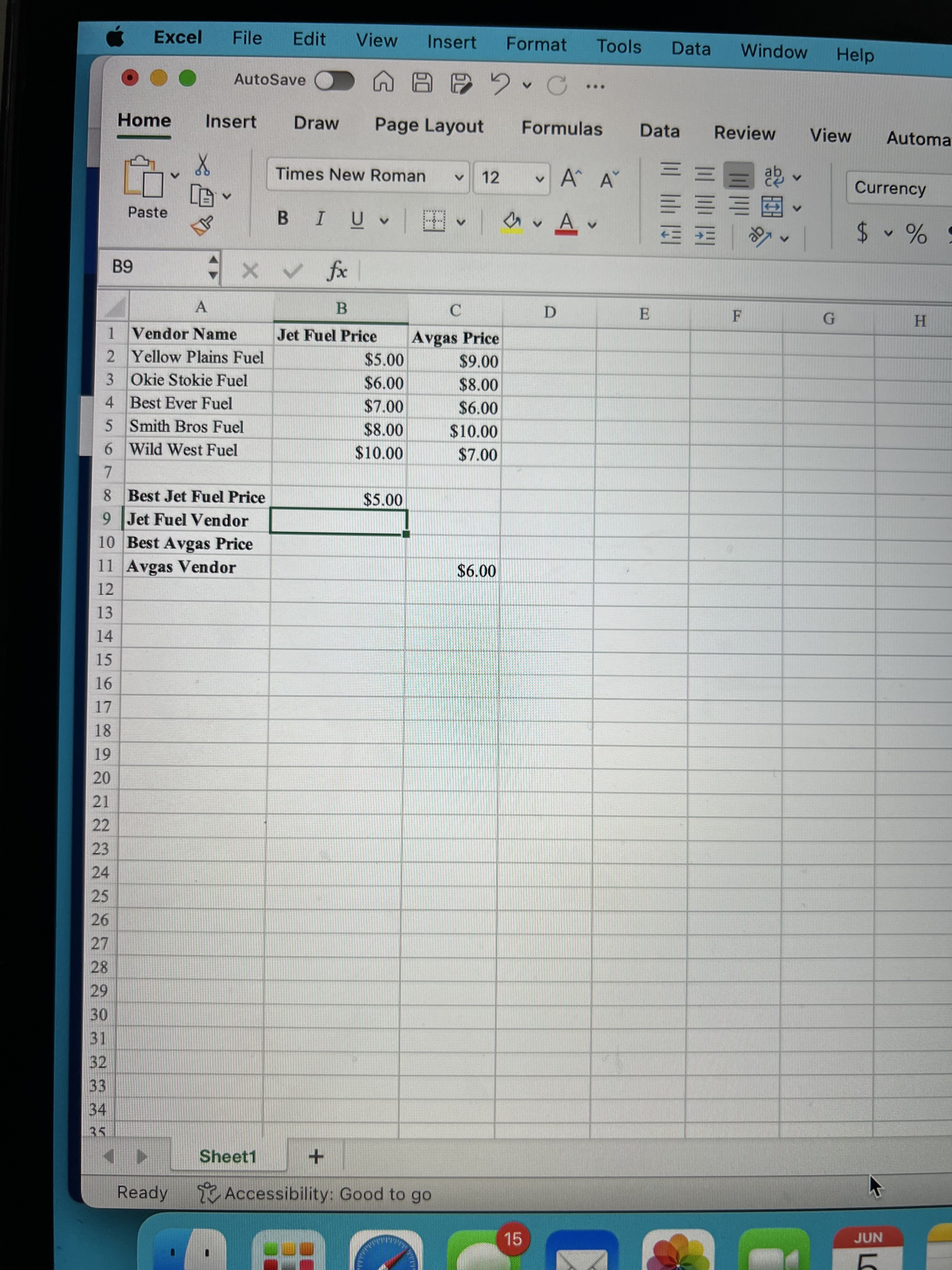 Excel sheet Excel File Edit View 1 Insert Format Tools Data Window