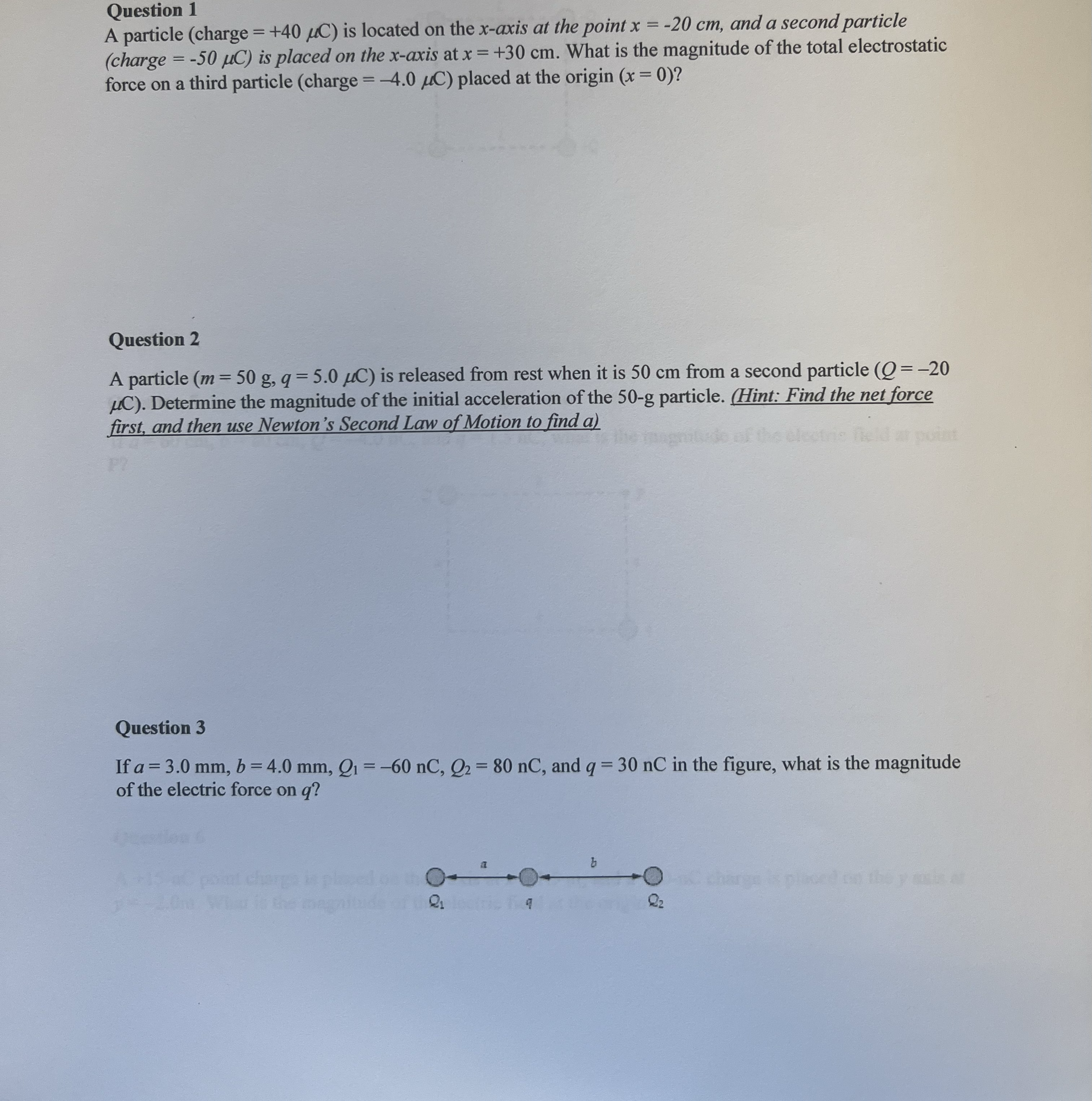 Question 1 A particle (charge = +40 MC) is located on