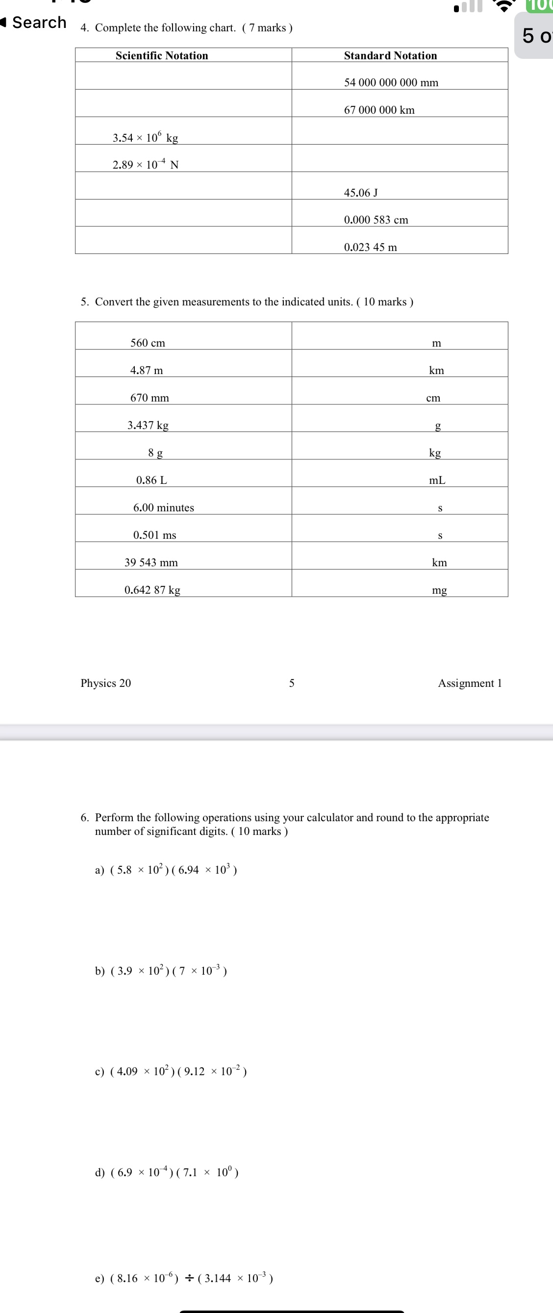 Question 4 ,5 and 6 physics 20 Search 4. Complete the following