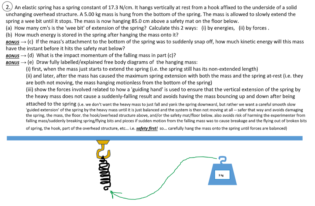 Answer all the parts: An elastic spring has a spring constant of