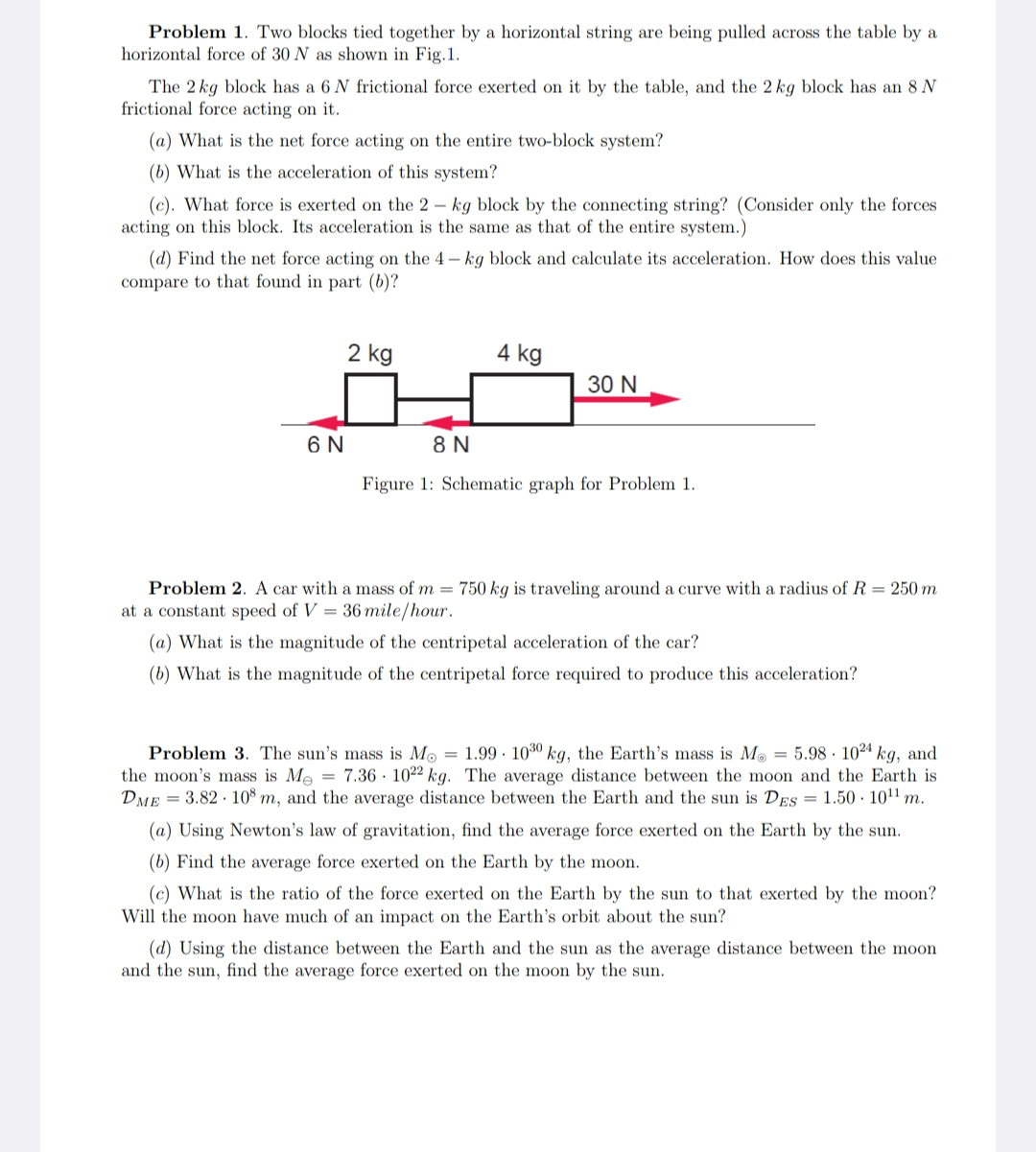  Problem 1. Two blocks tied together by a horizontal string are