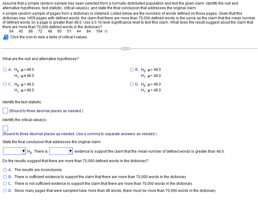  Assume that a simple random sample has been selected from a