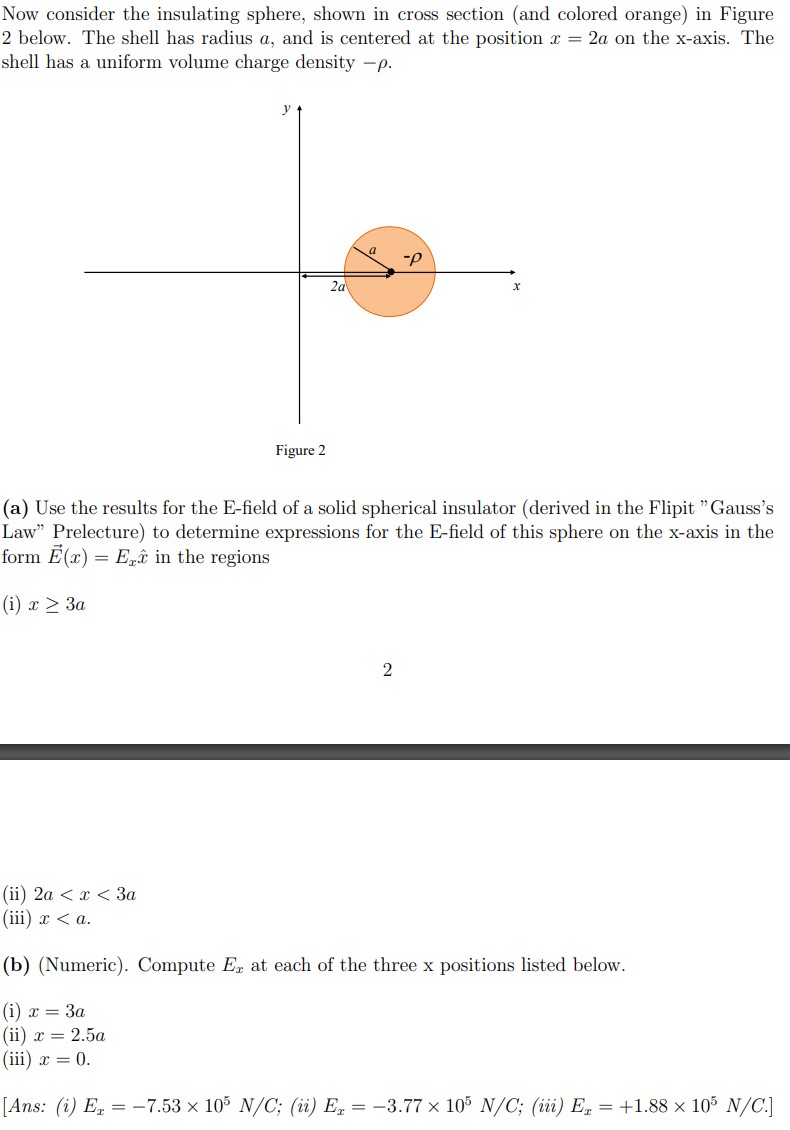  Now consider the insulating sphere. shown in cross section (and colored