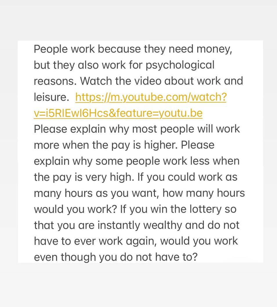 link: https://youtu.be/i5RIEwI6Hcs People work because they need money, but they also work
