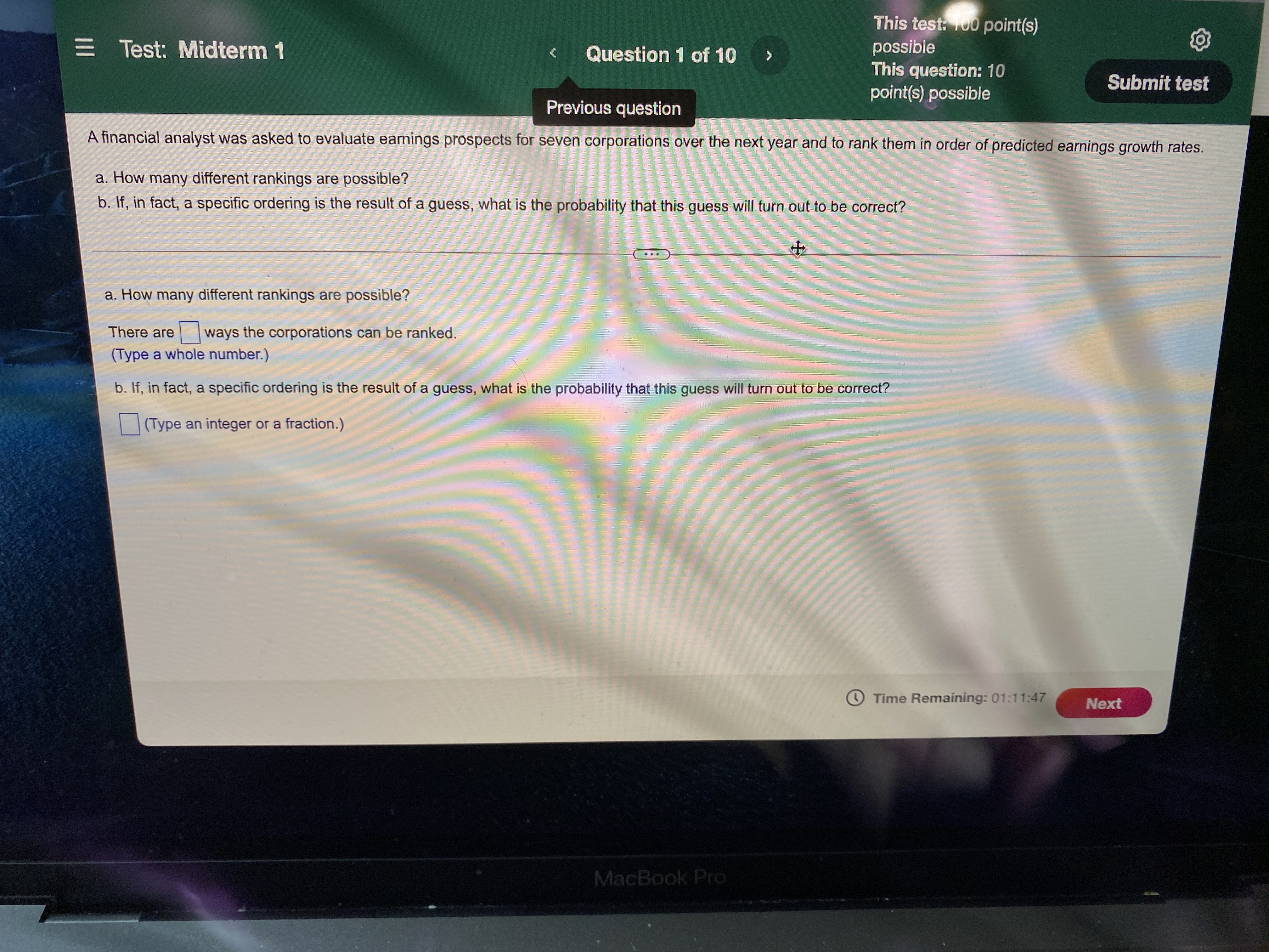  This test: 100 point(s) E Test: Midterm 1 Question 1 of