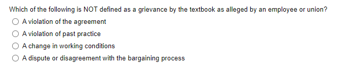 Which of the following is NOT defined as a grievance by the