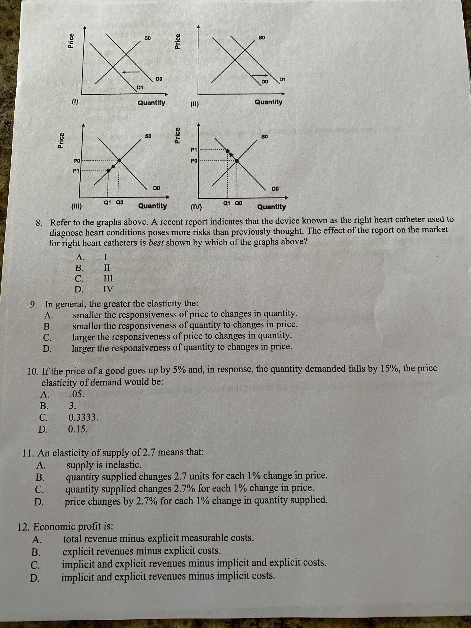 pants efficient, inefficient or unattainable? Explain. c) After technological change occurs, is