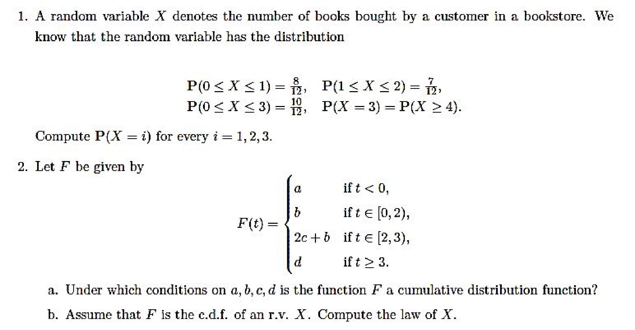 STAT AND PROB 1. A random variable X denotes the number of