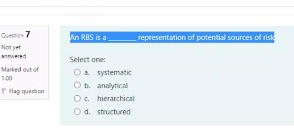 a. Residual risk O b. Mitigated risk O c. Secondary risk O