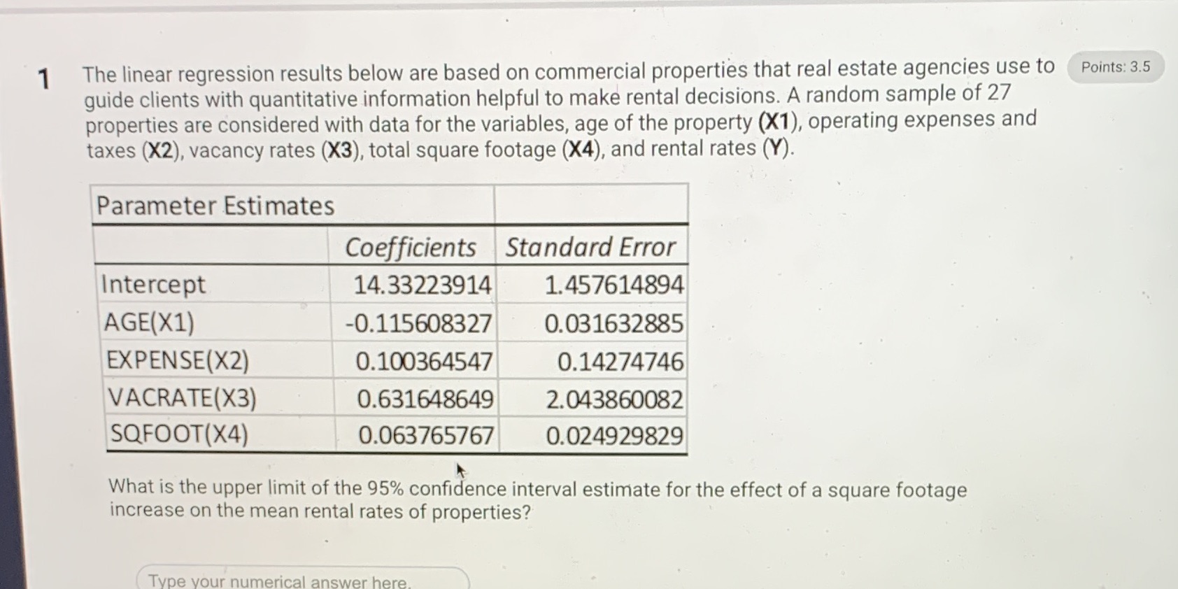  1 The linear regression results below are based on commercial properties