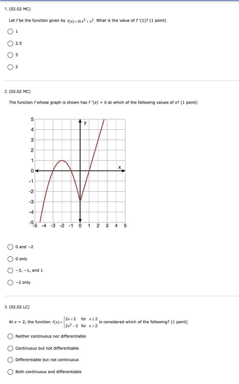  1. (02.02 MC) Let f be the function given by f(x)