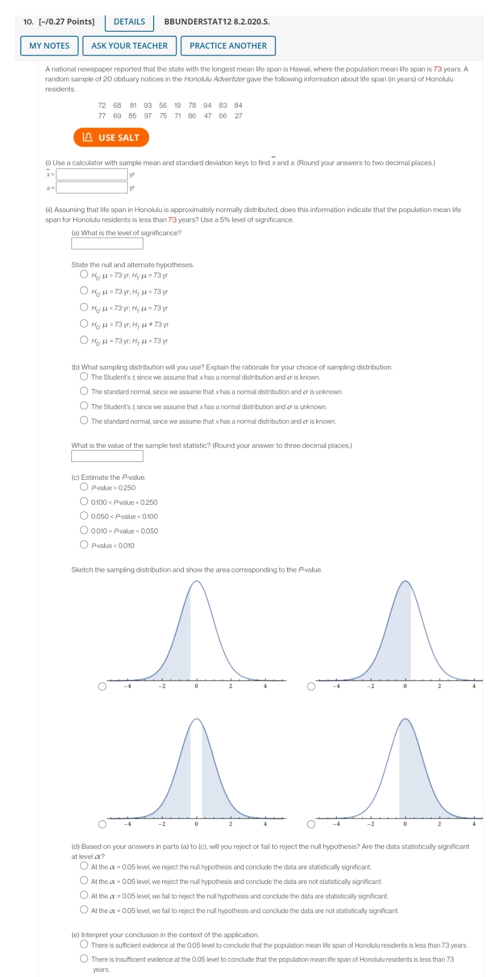 help please 10. [-/0.27 Points] DETAILS BBUNDERSTAT12 8.2.020.S. MY NOTES ASK YOUR
