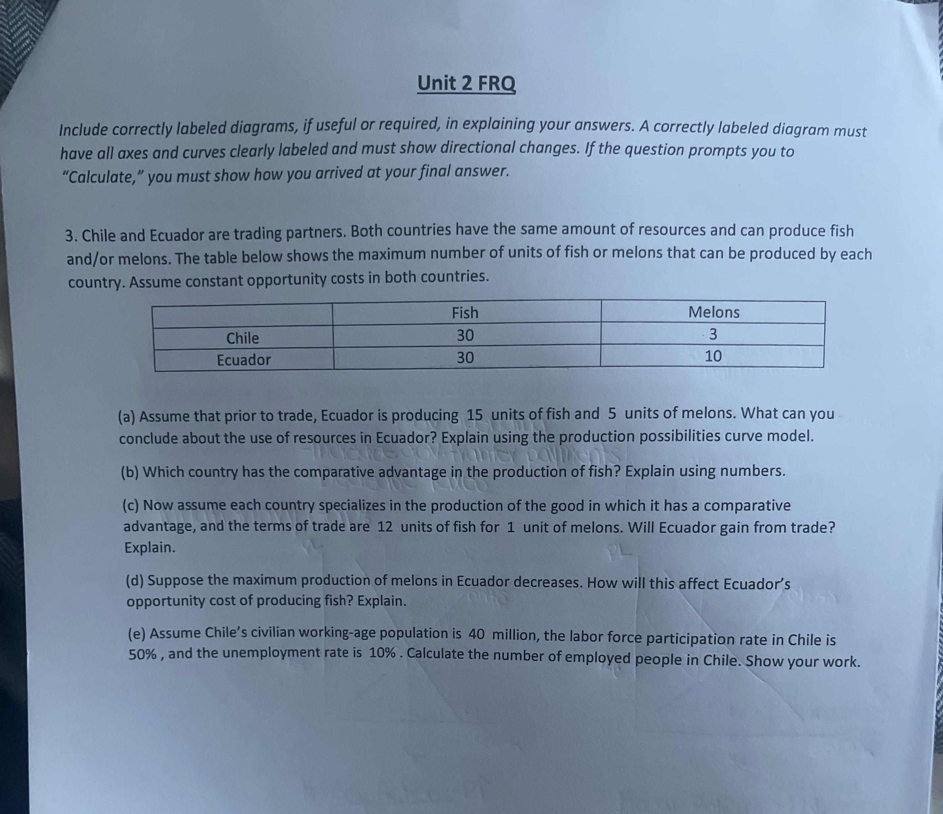  Unit 2 FRQ Include correctly labeled diagrams, if useful or required,