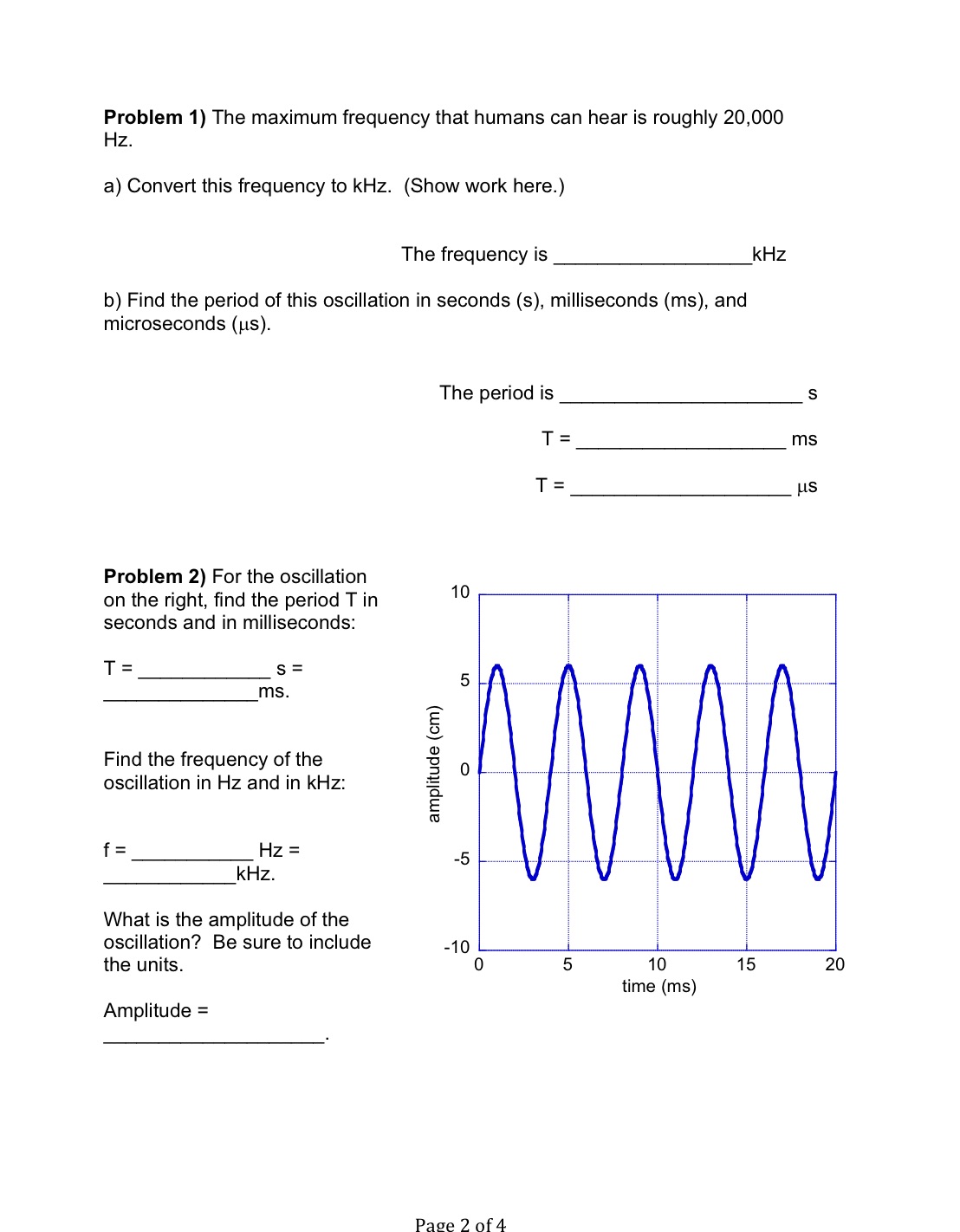  Problem 1) The maximum frequency that humans can hear is roughly