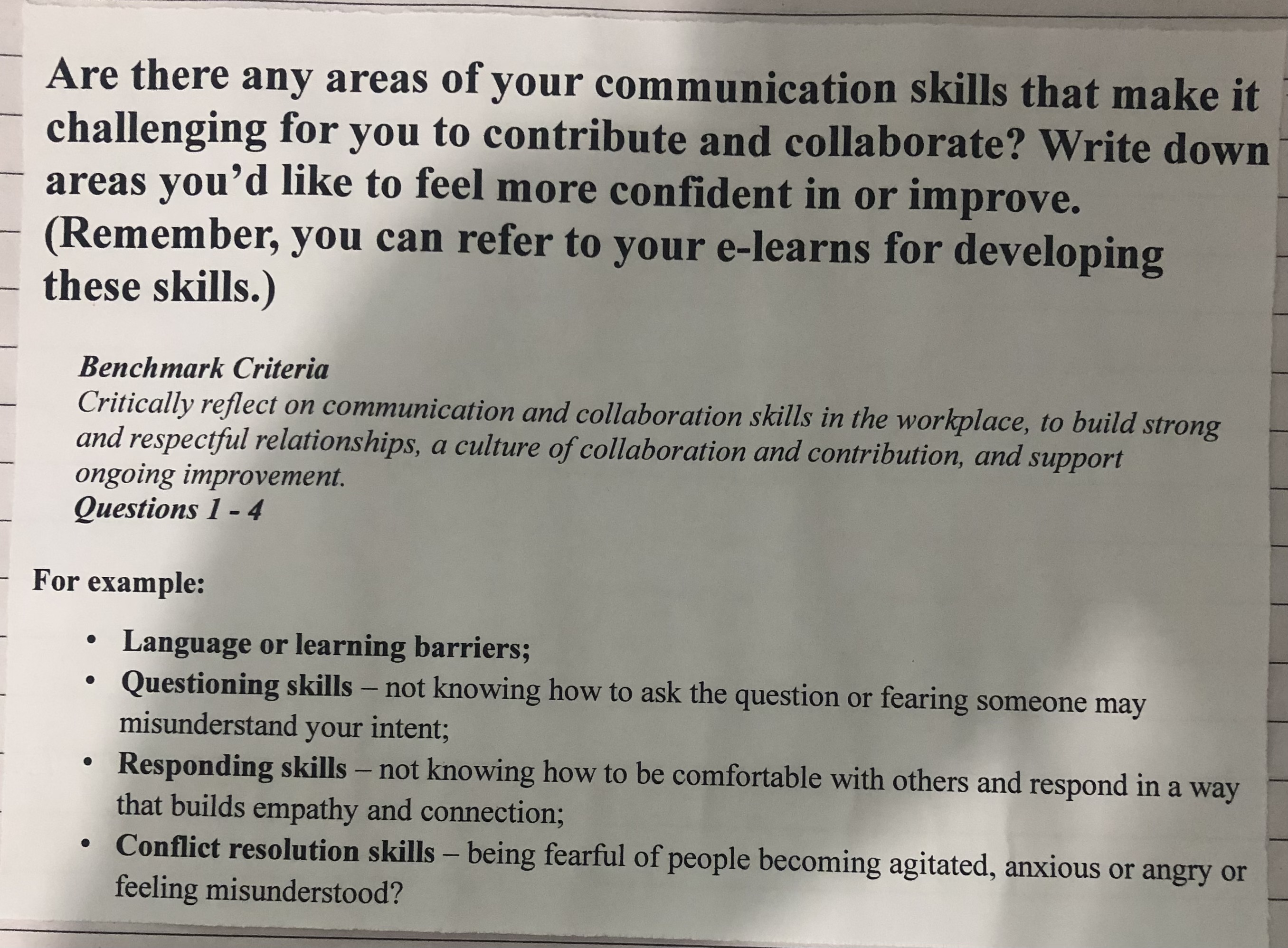 improvement. Questions 1 - 4 How collaborative is the culture in the