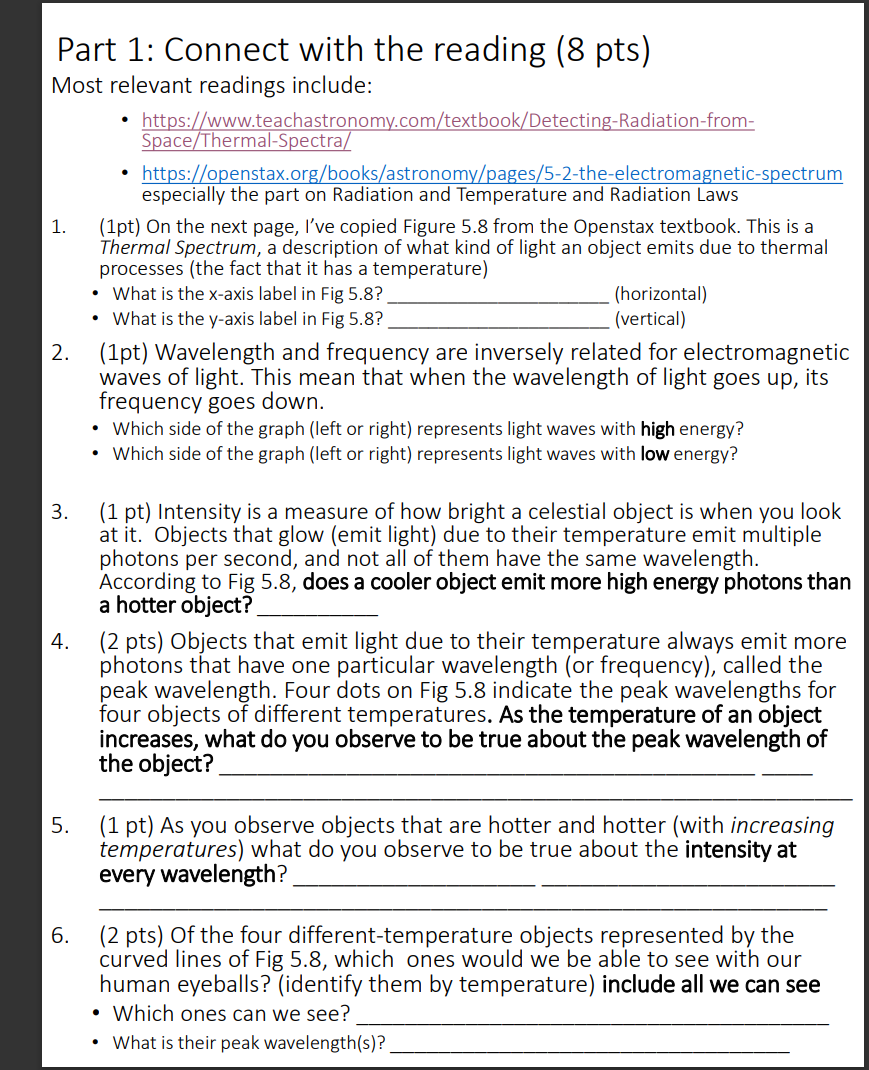 Part 1: Connect with the reading (8 pts) Most relevant readings