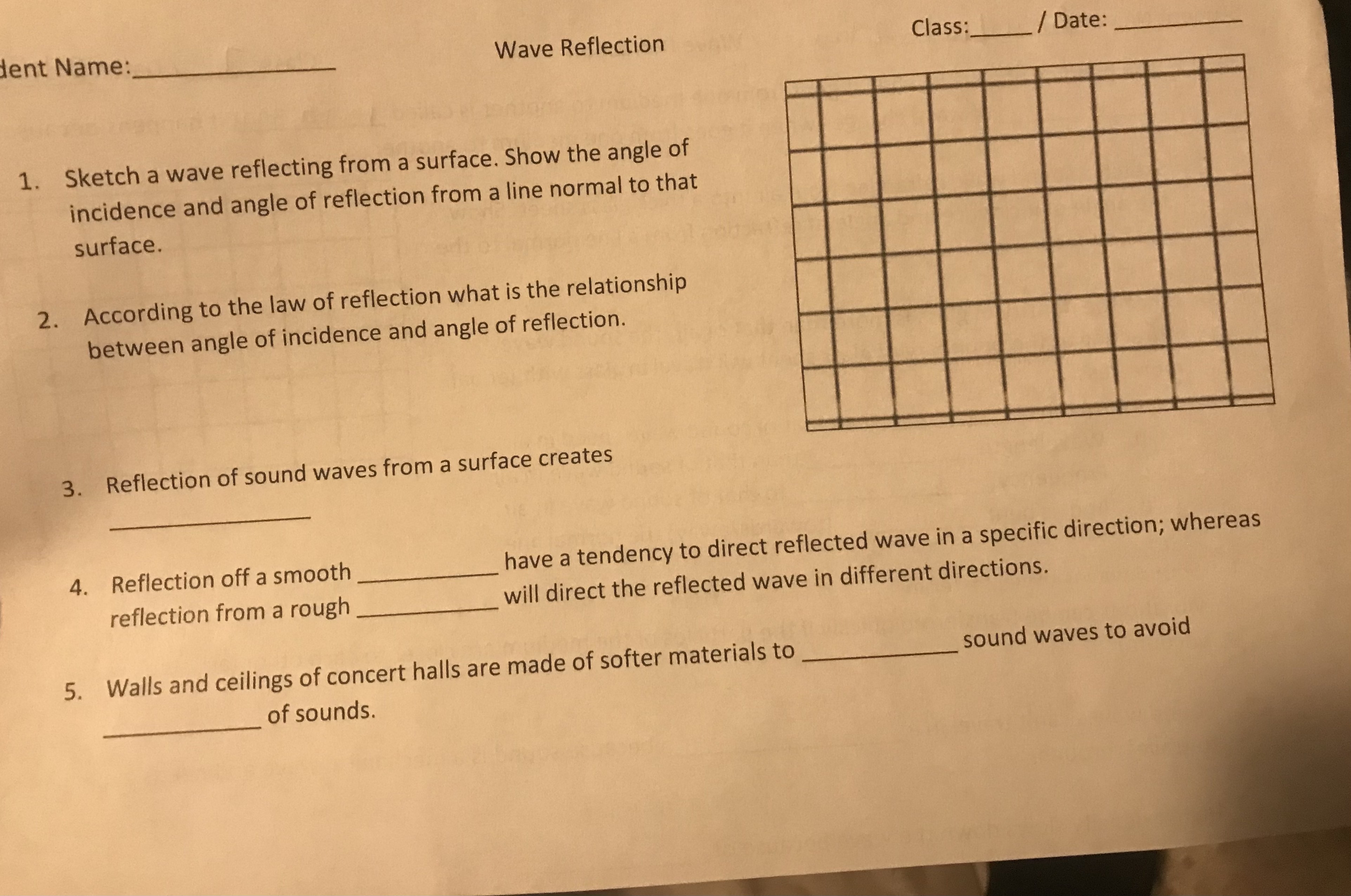 lent Name: Wave Reflection Class: / Date: 1. Sketch a wave