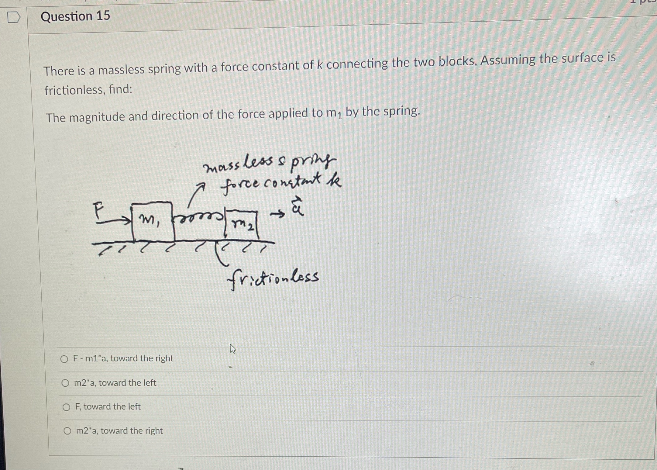 D Question 15 There is a massless spring with a force