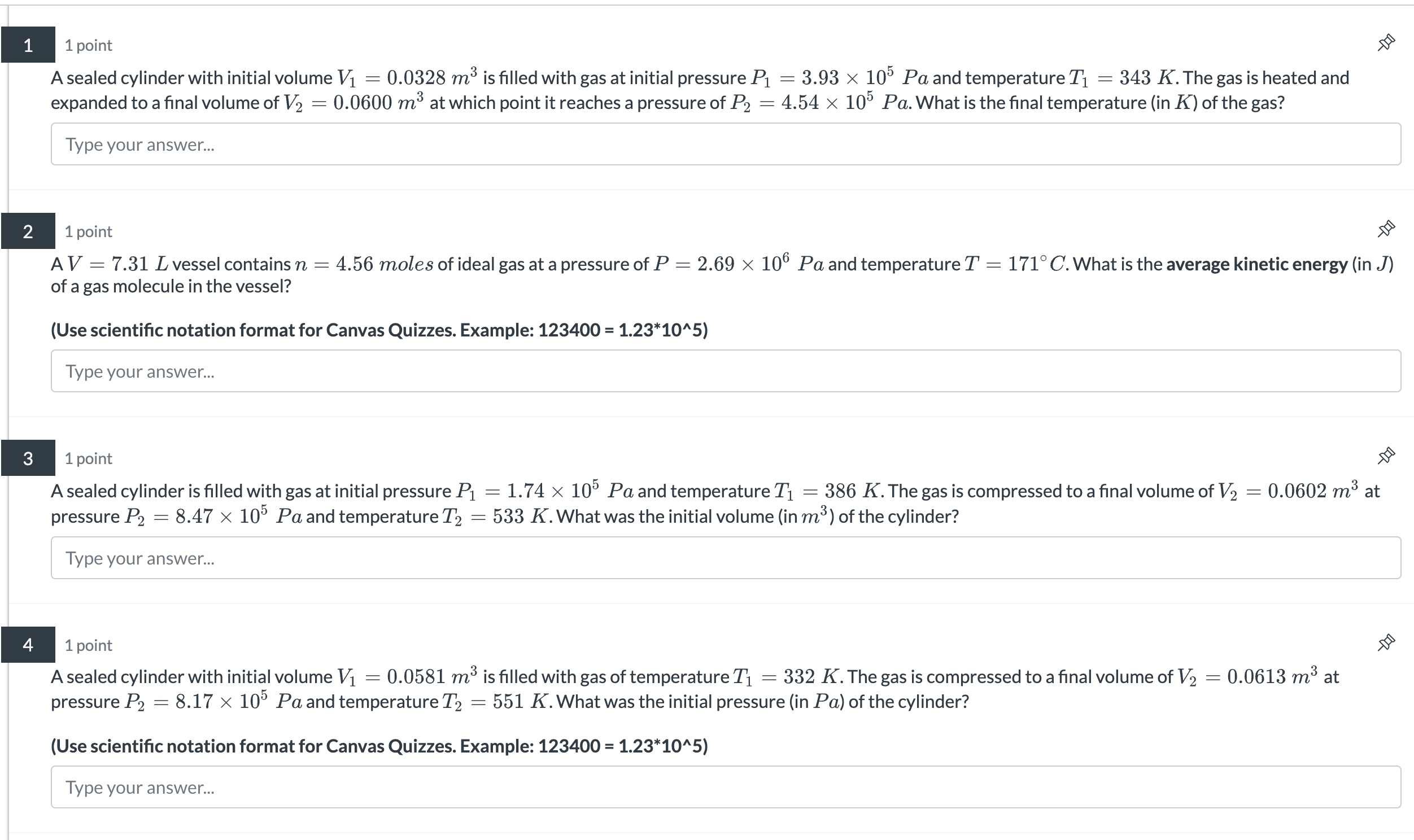 1 1 point A sealed cylinder with initial volume V1 =