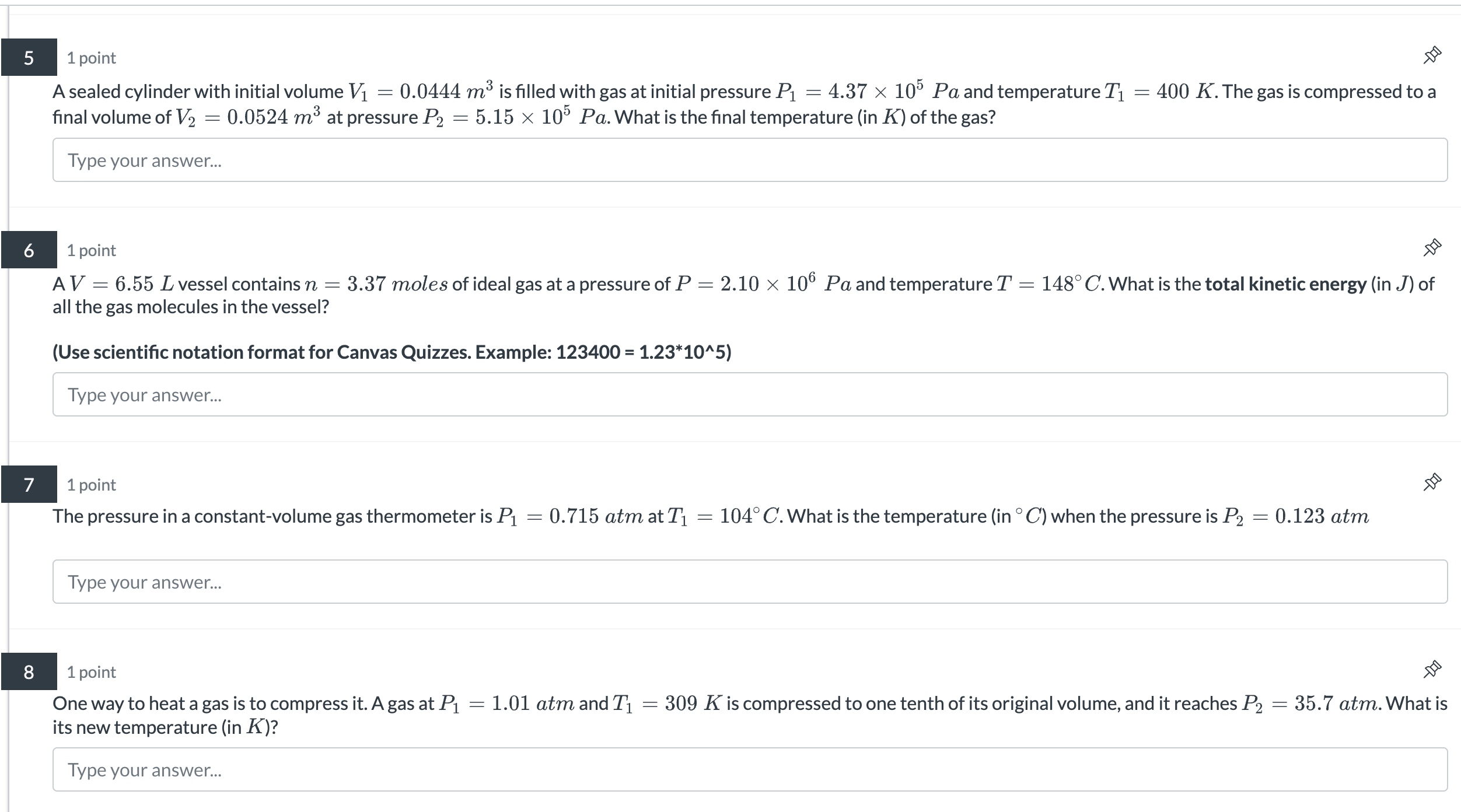 x 109 Pa and temperature T1 = 343 K. The gas is