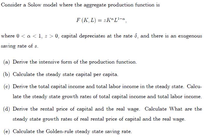 Please help with the following question Consider a Solov.r model Where the