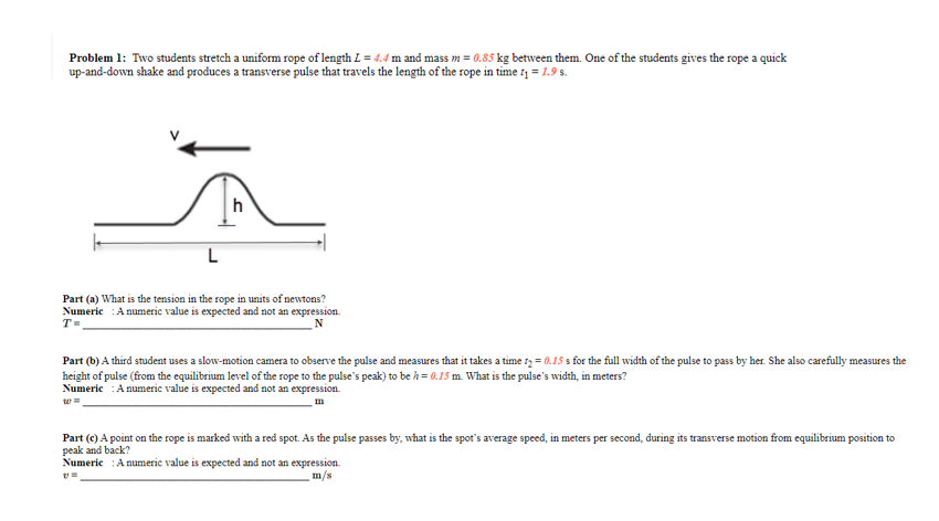 mass m = 0.035 kg is fixed between two stationary points, and