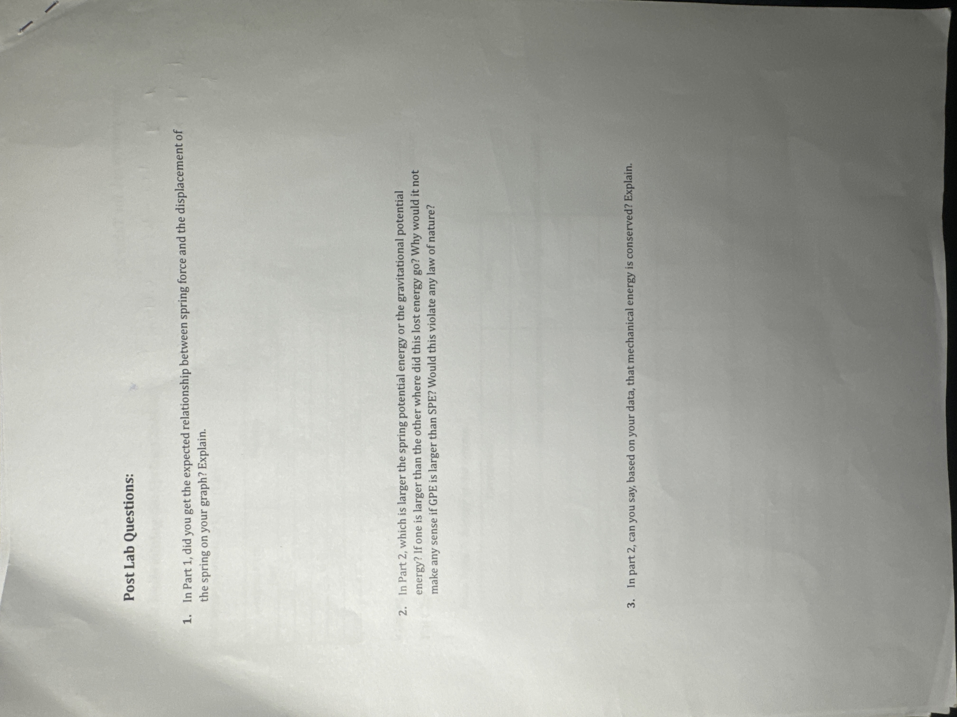 Hanging Mass Position Displacement from Hanging Force (mg) (kg) (m Equilibrium (m)