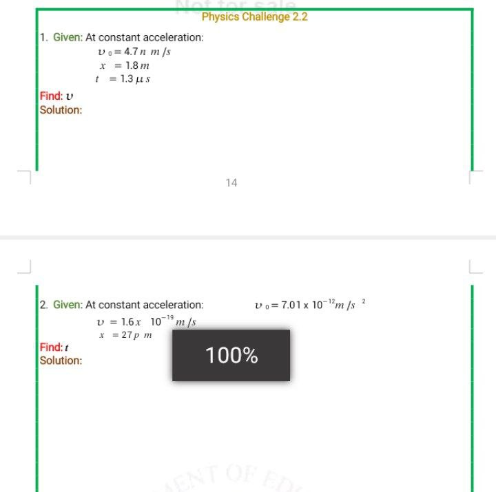 Physics Challenge 2.2 1. Given: At constant acceleration: Uo= 47n m