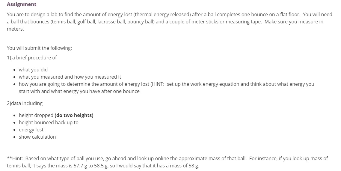  Assignment You are to design a lab to find the amount