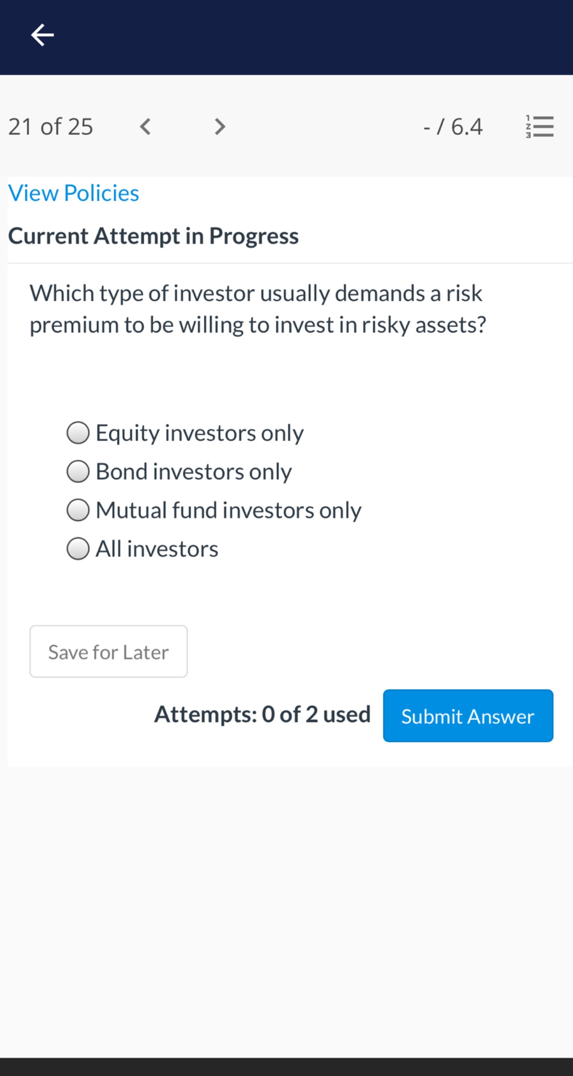 2 used 22 of 25 - /6.4 E View Policies Current Attempt