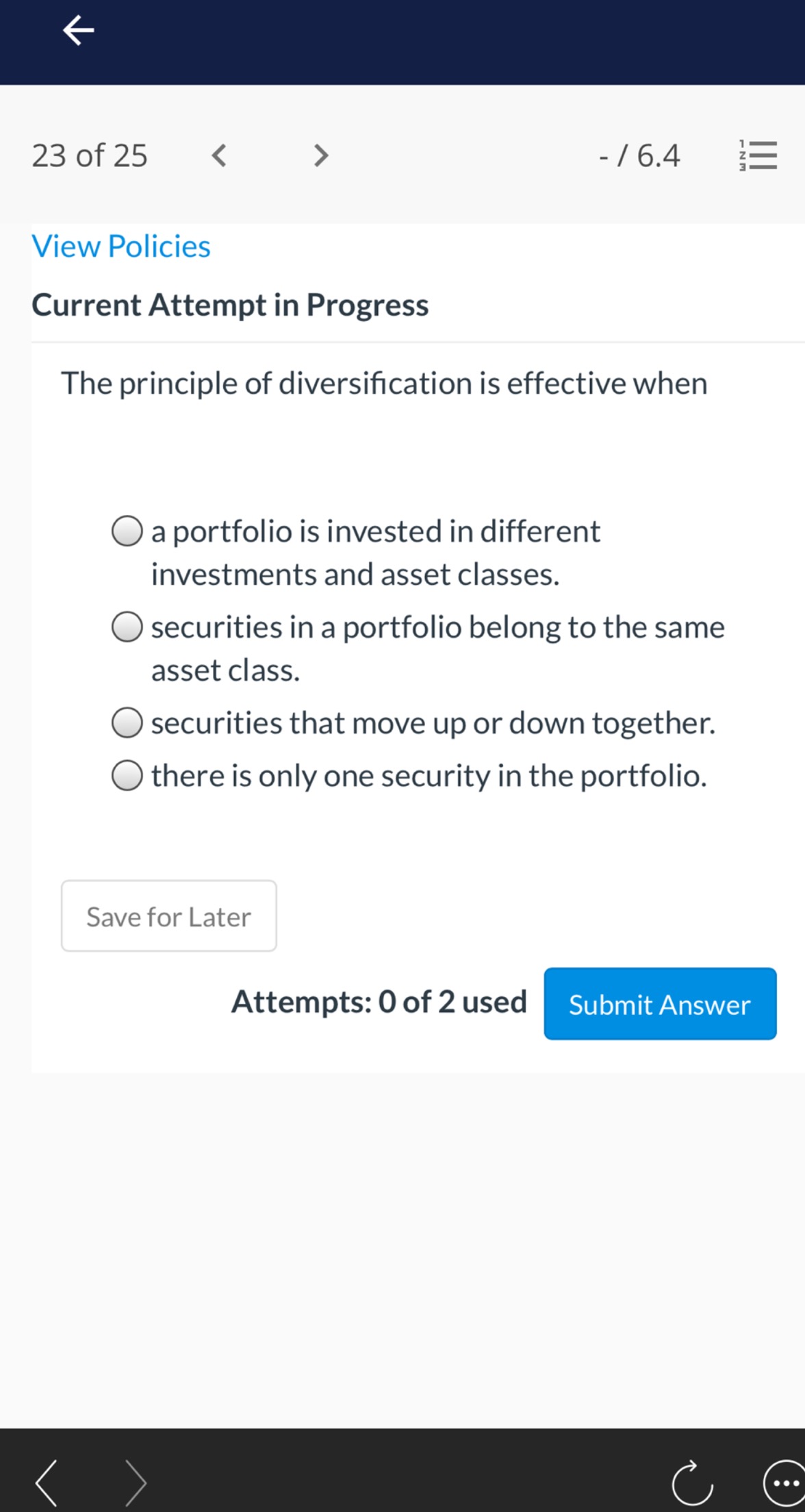 in Progress Which of the following statements is incorrect? Stocks provide a
