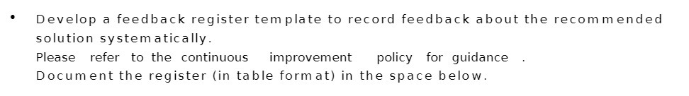 Develop a feedback register template to record feedback about the recommended