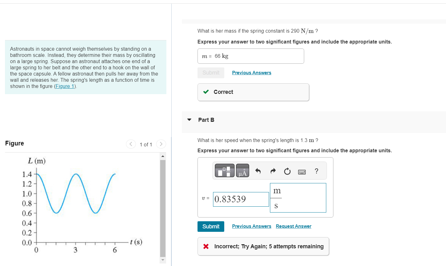  What is her mass if the spring constant is 290 N/m