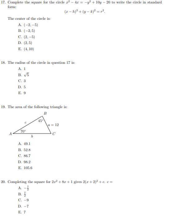 17. Complete the square for the circle a' - 4r =