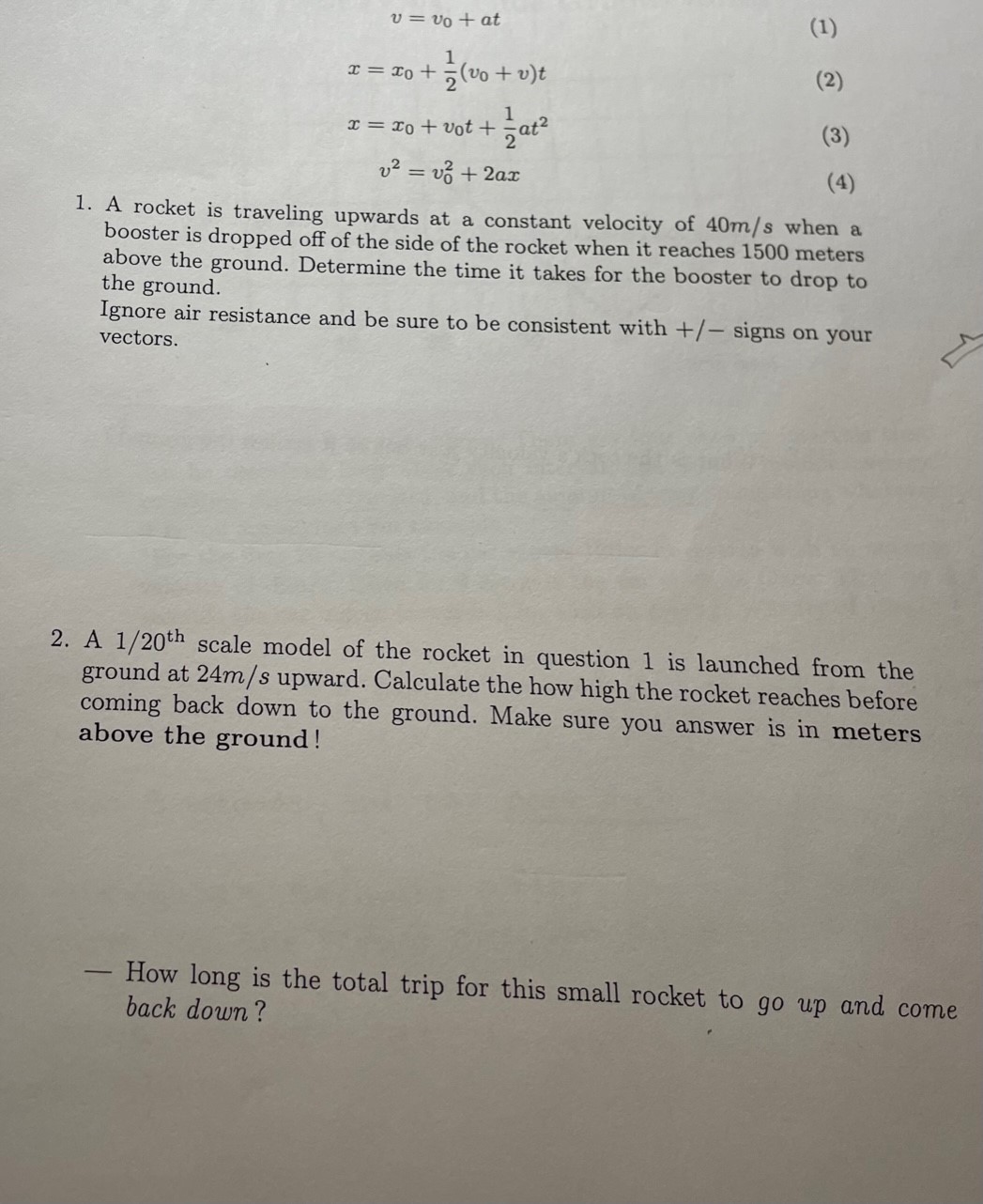  v = vo + at x = To + 7 (v0