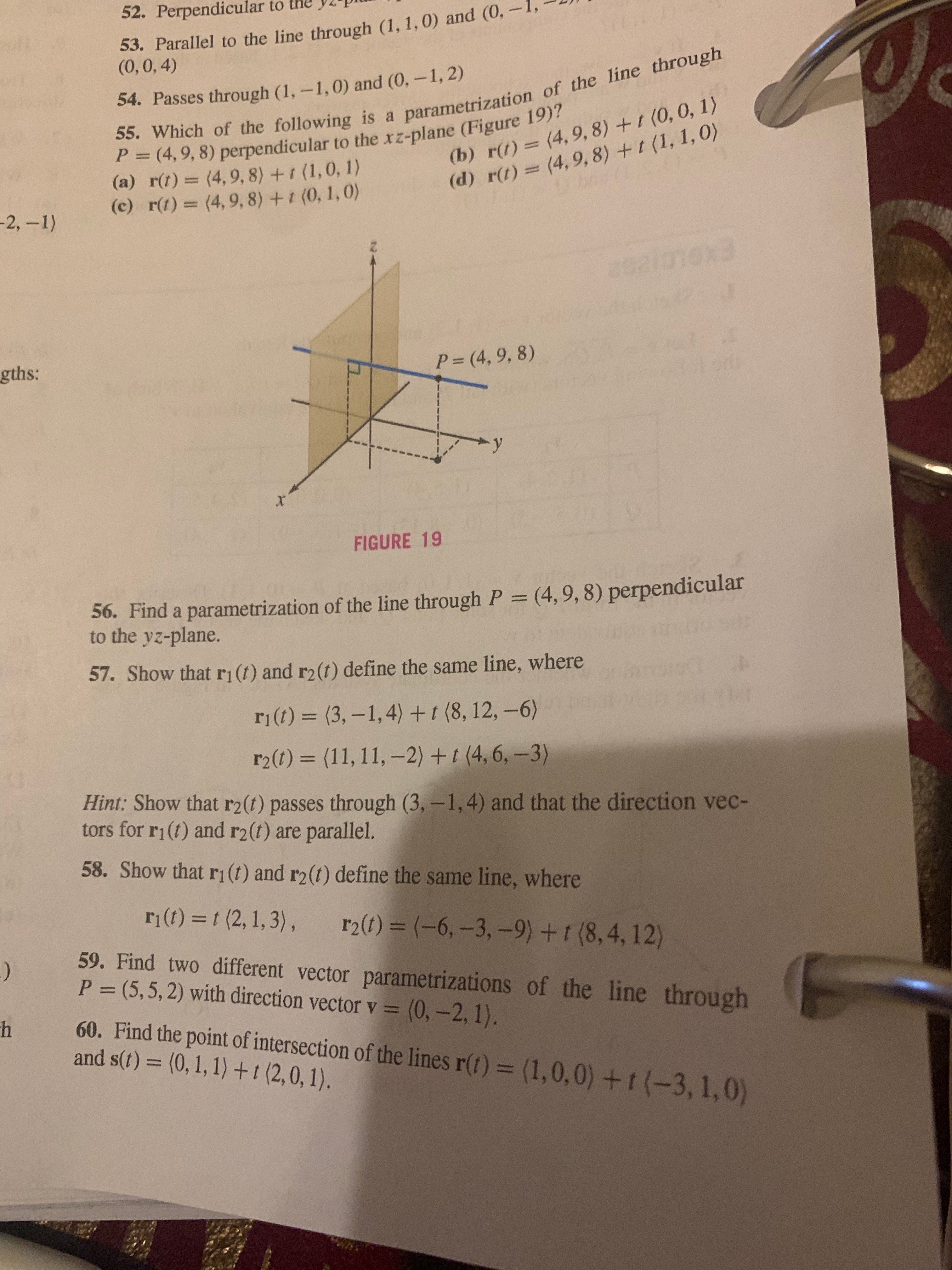  52. Perpendicular to the 53. Parallel to the line through (1,