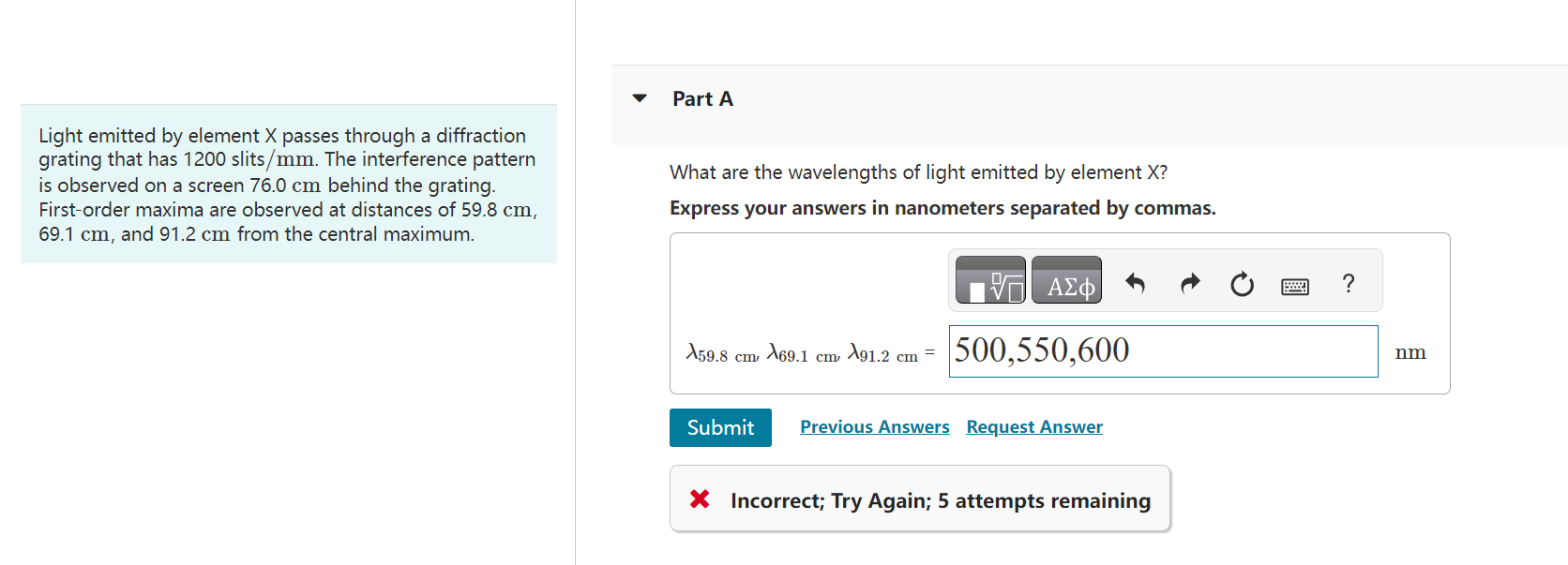  Part A Light emitted by element X passes through a diffraction
