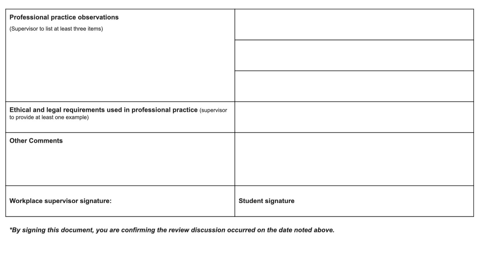 to discuss your professional development goals with your work placement supervisor towards