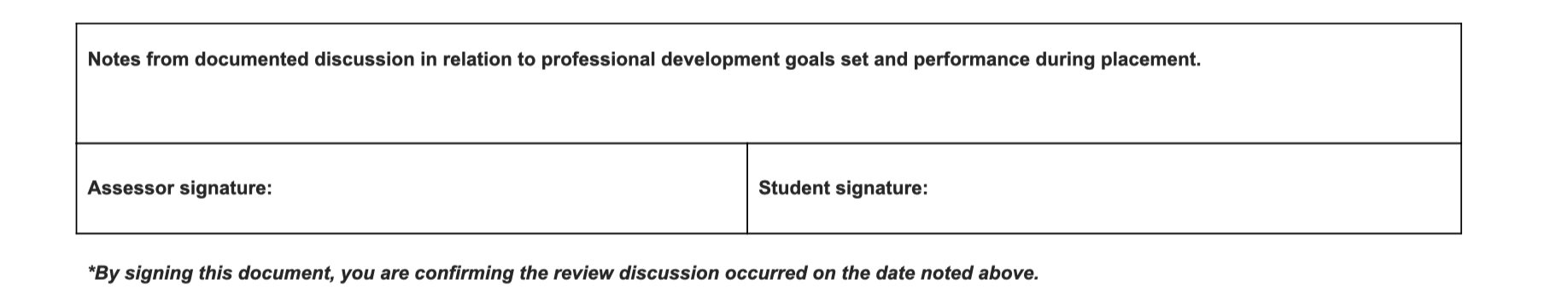 against your goals. Your work placement supervisor must complete all areas of