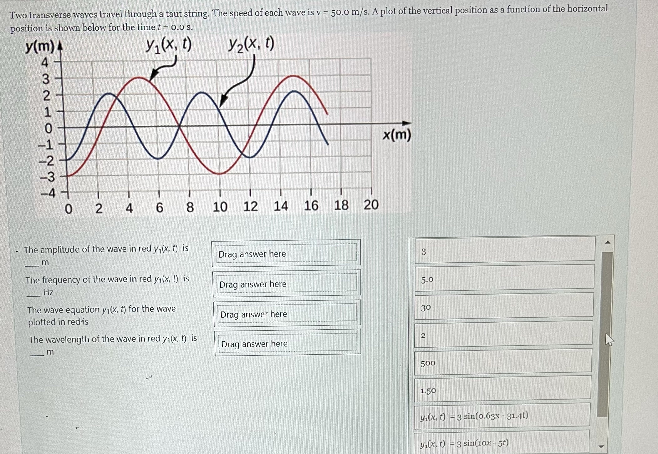  Two transverse waves travel through a taut string. The speed of