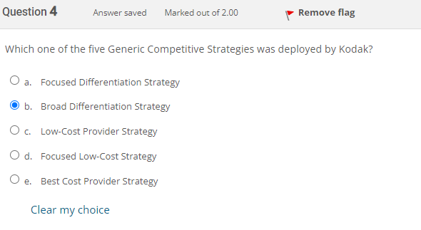  Question 4 Answer saved Marked out of 2.00 Remove flag Which